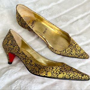 Christian Louboutin Gold Brocade Kitten Heels